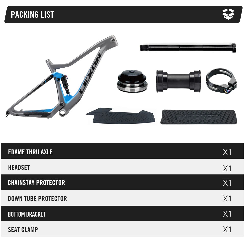 2024 LEXON Bicycle Frame XC TRIAL Cross country Carbon Mountain Bike Full Suspension 29er Boost frameset ROCKSHOX DNM Parts RISE DEFENSE SYSTEMS.AI PRODUCTS