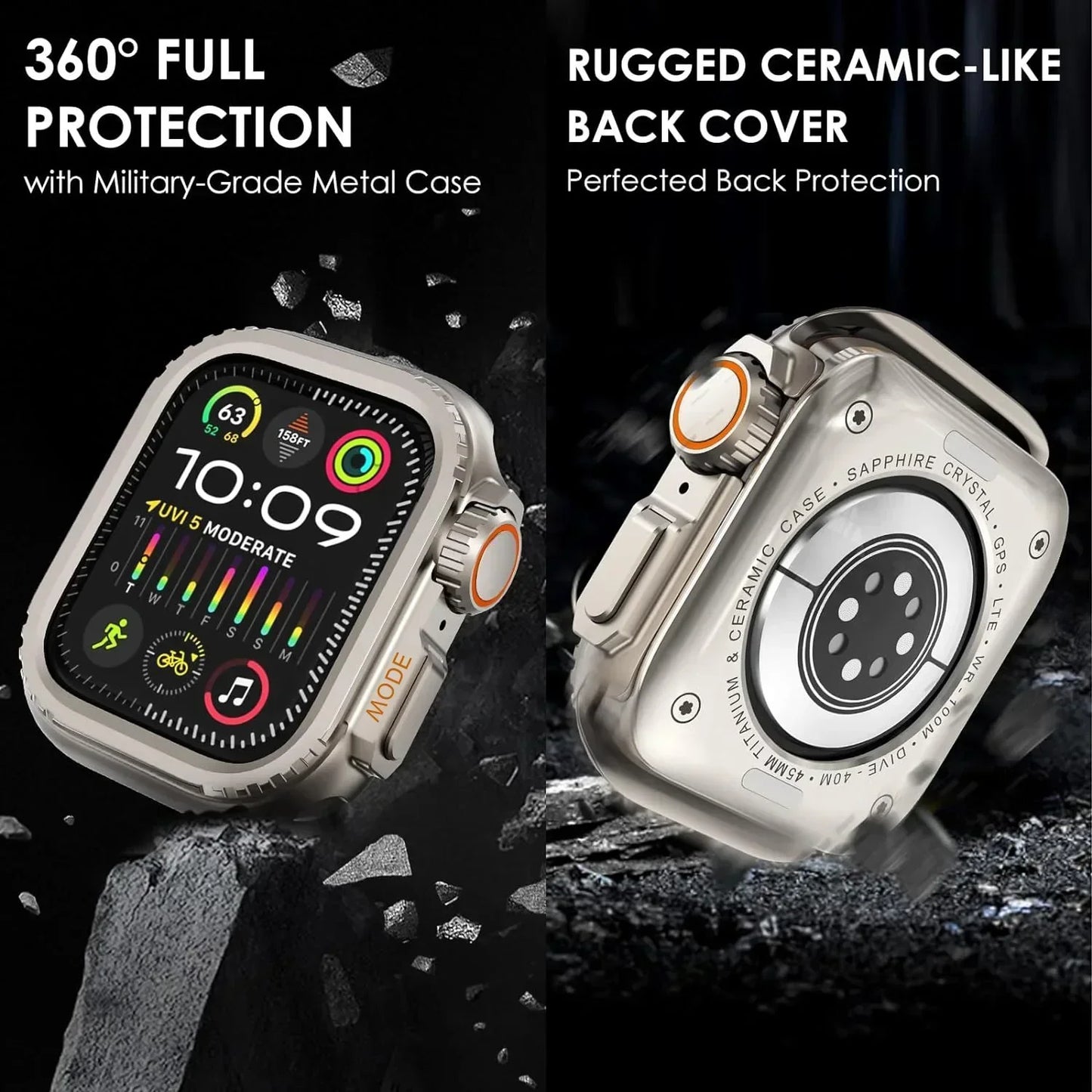 Metal Cover for Apple Watch Ultra 1 2 49mm 45mm Case Metal Shell for IWatch Series 10 46mm 9 8 7 6 5 4 3 SE Frame Protector 44mm RISE DEFENSE SYSTEMS.AI PRODUCTS
