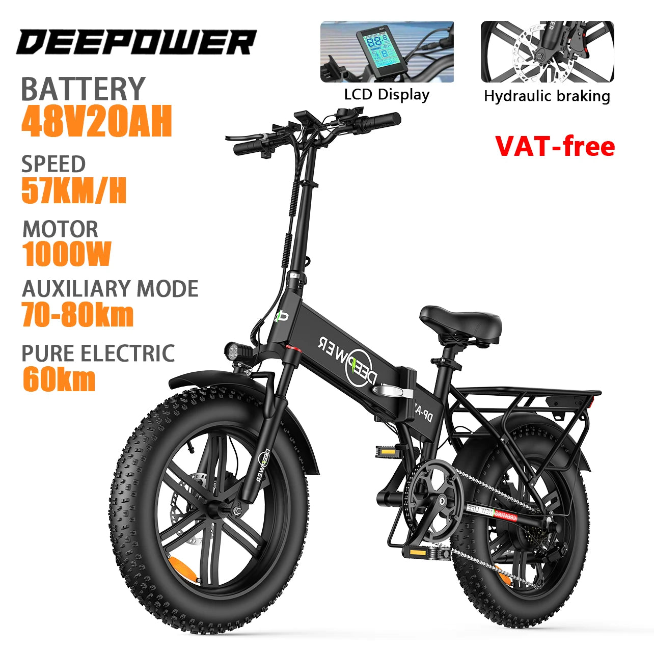 DEEPOWER 20 inch Adults Electric Bike Bicycle 48V 20AH 20 Inch Fat Tire Electric E Bikes Free Shipping Mountain Ebikes 1000W RISE DEFENSE SYSTEMS.AI PRODUCTS