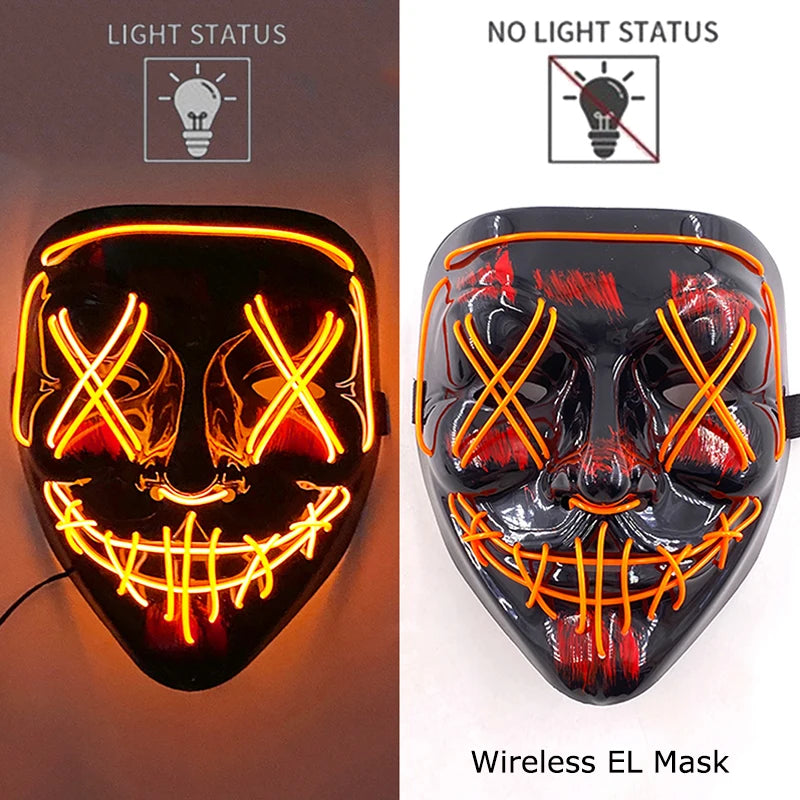 Wireless Neon LED Purge Mask Glow in The Dark Cosplay Horror Mask Halloween Masquerade Party Masks Glowing Funny Dress Up RISE DEFENSE SYSTEMS.AI PRODUCTS