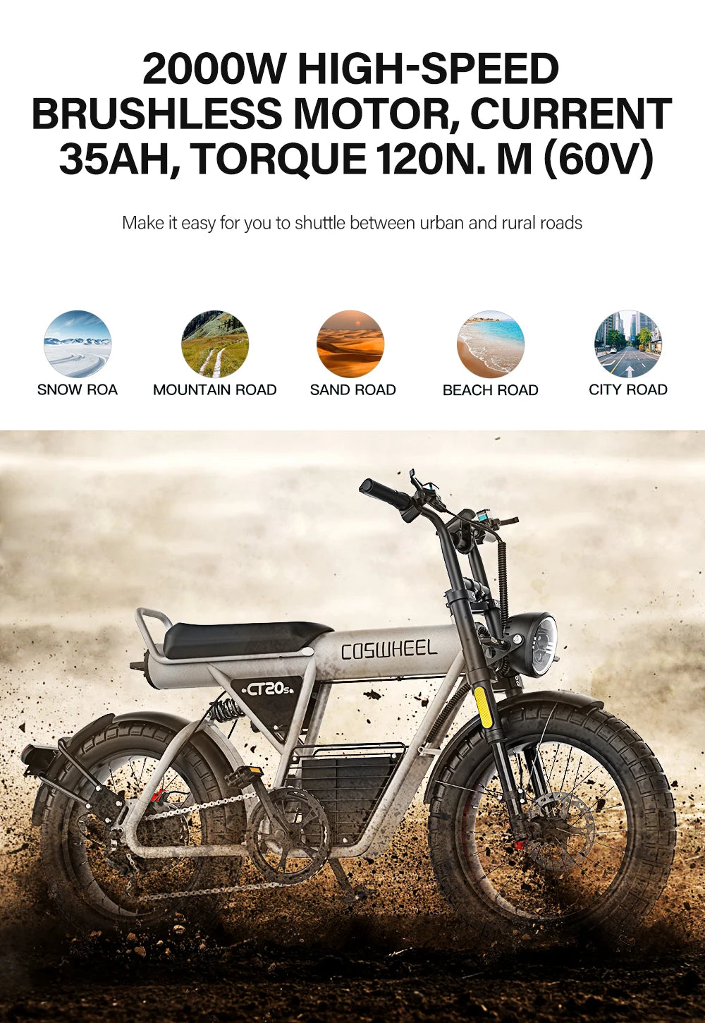Adult Electric Bike CT20S 2000W Motorcycle electric bicycle 93km/h Speed ebike 20*5.0inch Fat Tire 60V 27.5AH Mountain dirt bike RISE DEFENSE SYSTEMS.AI PRODUCTS