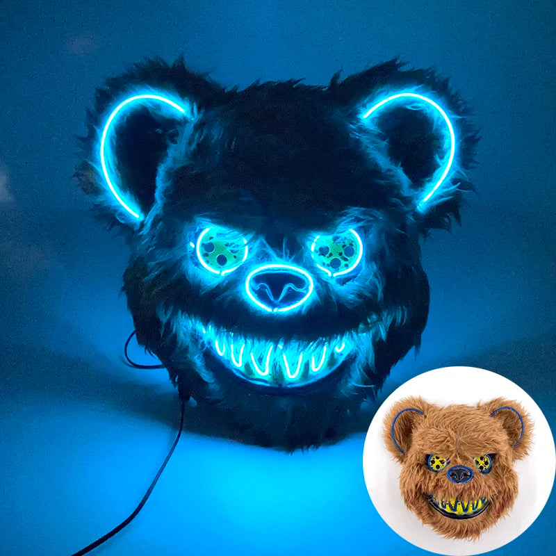 New Design Glowing Bloody Rabbit Mask Led Neon Cosplay Bear Mask Halloween Horror Carnival Masquerade costume Decoration Props RISE DEFENSE SYSTEMS.AI PRODUCTS