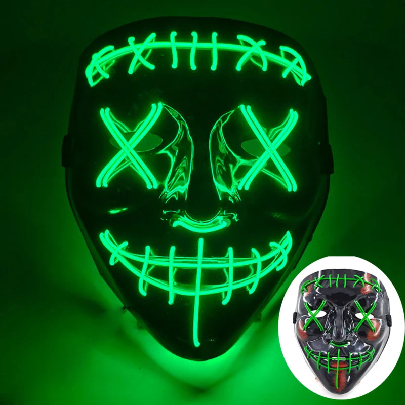 Wireless Scary Glowing Mask LED Luminous Purge Mask Halloween Horror Neon Light Up Cosplay Party Mask Fstival Costume Supplies RISE DEFENSE SYSTEMS.AI PRODUCTS