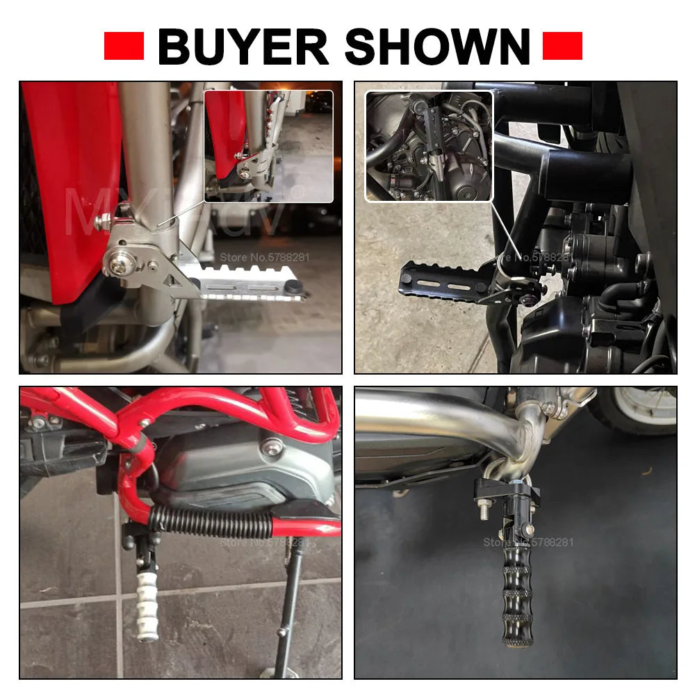 Motorcycle Footrests For BMW R1250GS R1200GS LC f900xr F750GS F850GS 2013-2023 Highway Front Foot Pegs Rotatable Folding Clamps RISE DEFENSE SYSTEMS.AI PRODUCTS