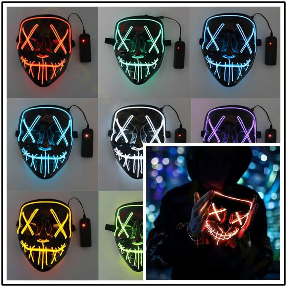 Cosmask Halloween Neon Mask Led Mask Masque Masquerade Party Masks Light Glow In The Dark Funny Masks Cosplay Costume Supplies RISE DEFENSE SYSTEMS.AI PRODUCTS