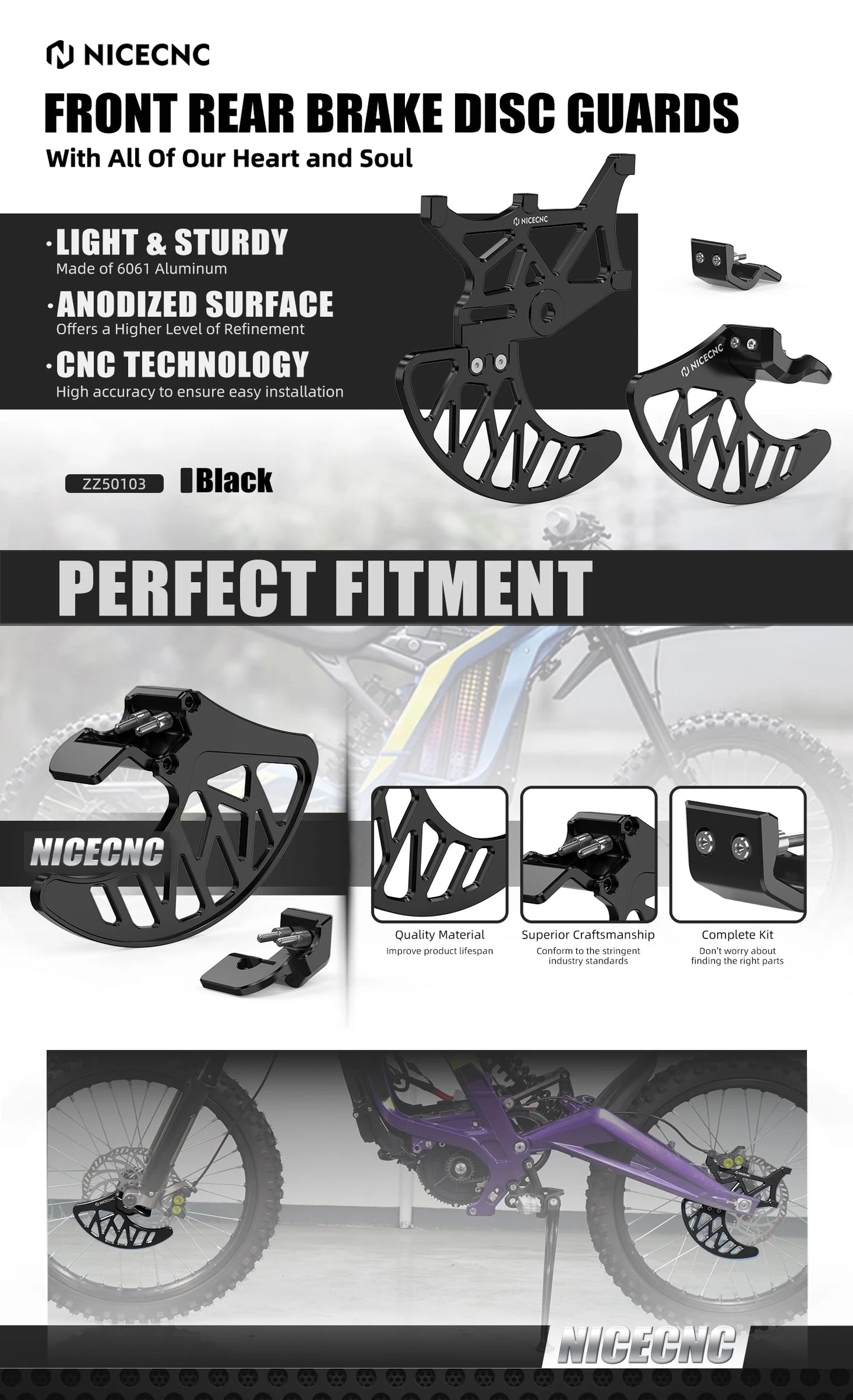 Front Rear Brake Disc Guard & Front Fork Leg Guards For Surron Light Bee X S L1E Sur-ron Segway X160 X260 Electric Dirt Bike RISE DEFENSE SYSTEMS.AI PRODUCTS