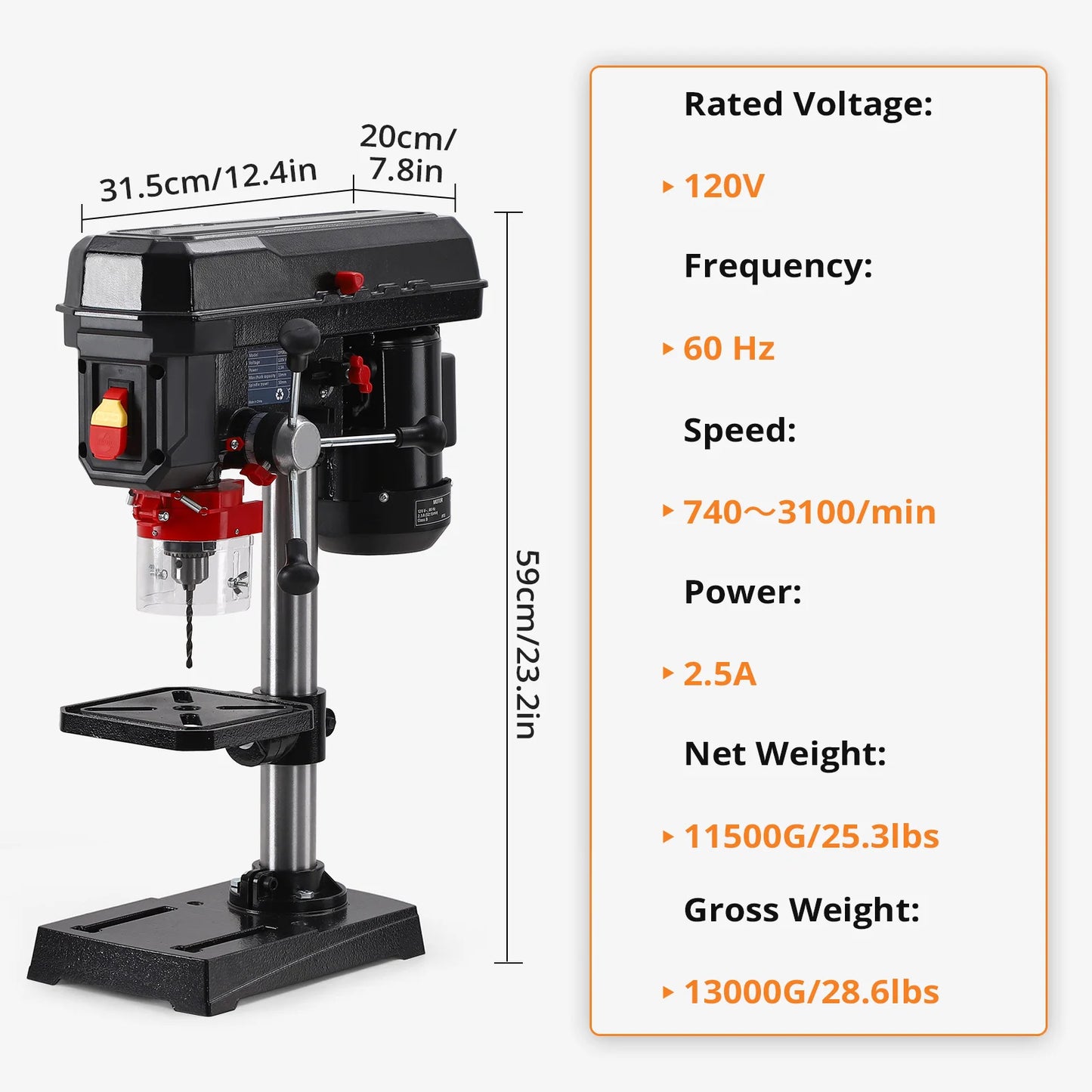 Benchtop Drill Press, 2.5Amp Benchtop Drill Machine with 5 Speed Adjustable, 8 Inch Swing Distance 0-45° Tiltling Tabletop RISE DEFENSE SYSTEMS.AI PRODUCTS