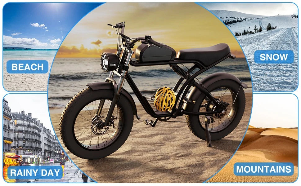 Electric Bike for Adults,1500W 30MPH,Max 75Miles Electric Motorcycle 20" Fat Tire Dirt Bike, 7-Speed E-Bike Dual Shock Absorber RISE DEFENSE SYSTEMS.AI PRODUCTS