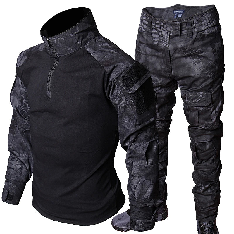Snake Camo Tactical Sets Men Autumn Breathable Long Sleeve Tshirts+Outdoor Multi-pocket Pants 2 Pcs Suits Training Cargo Set RISE DEFENSE SYSTEMS.AI PRODUCTS