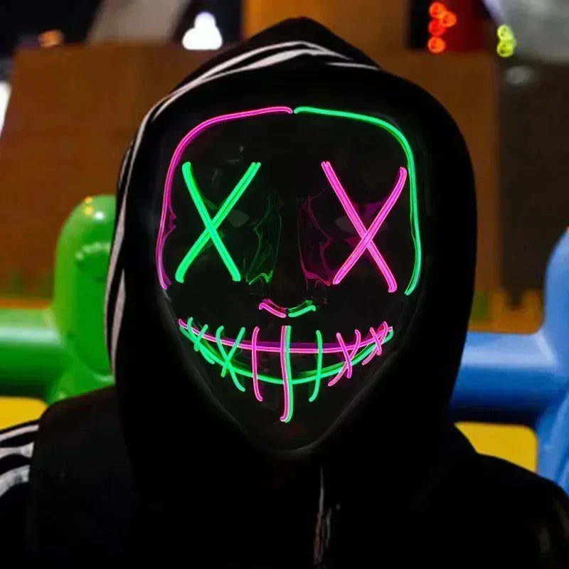 Wireless Halloween Neon LED Purge Mask Masque Masquerade Party Masks Light Grow in the Dark Horror Mask Glowing Masker RISE DEFENSE SYSTEMS.AI PRODUCTS