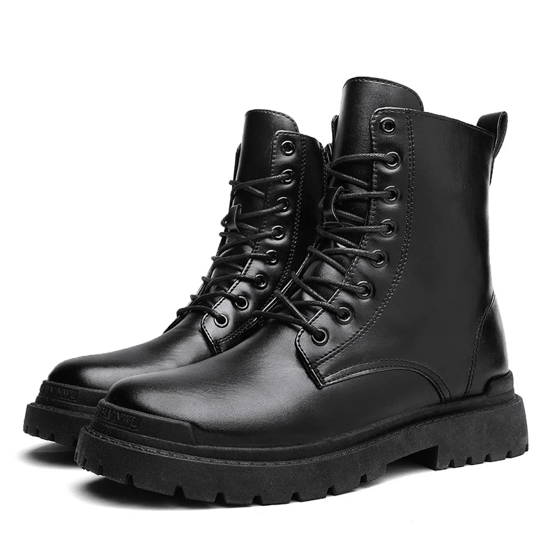Trend Men Boots Black Sneakers Outdoor Fashion High Top Wholesale Punk Shoes For Men Casual Leather Street Style Ankle Boots Men RISE DEFENSE SYSTEMS.AI PRODUCTS