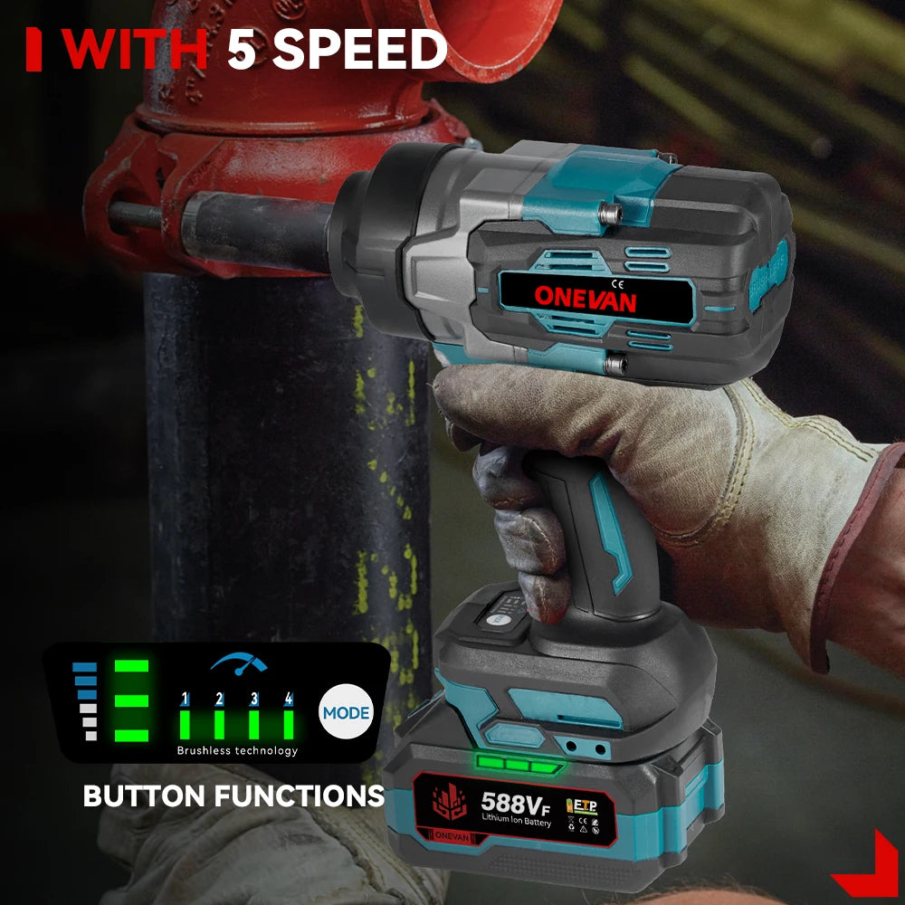 ONEVAN 1/2" Brushless Electric Impact Wrench 2800N.M Torque Removal Screw Nut Screwdriver Home Power Tool for Makita 18V Batte RISE DEFENSE SYSTEMS.AI PRODUCTS