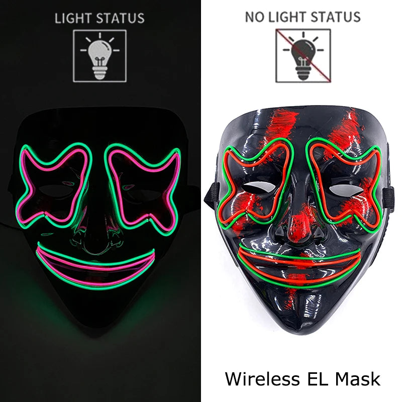 Wireless Neon LED Purge Mask Glow in The Dark Cosplay Horror Mask Halloween Masquerade Party Masks Glowing Funny Dress Up RISE DEFENSE SYSTEMS.AI PRODUCTS