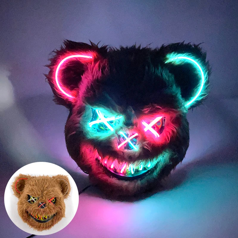New Design Glowing Bloody Rabbit Mask Led Neon Cosplay Bear Mask Halloween Horror Carnival Masquerade costume Decoration Props RISE DEFENSE SYSTEMS.AI PRODUCTS