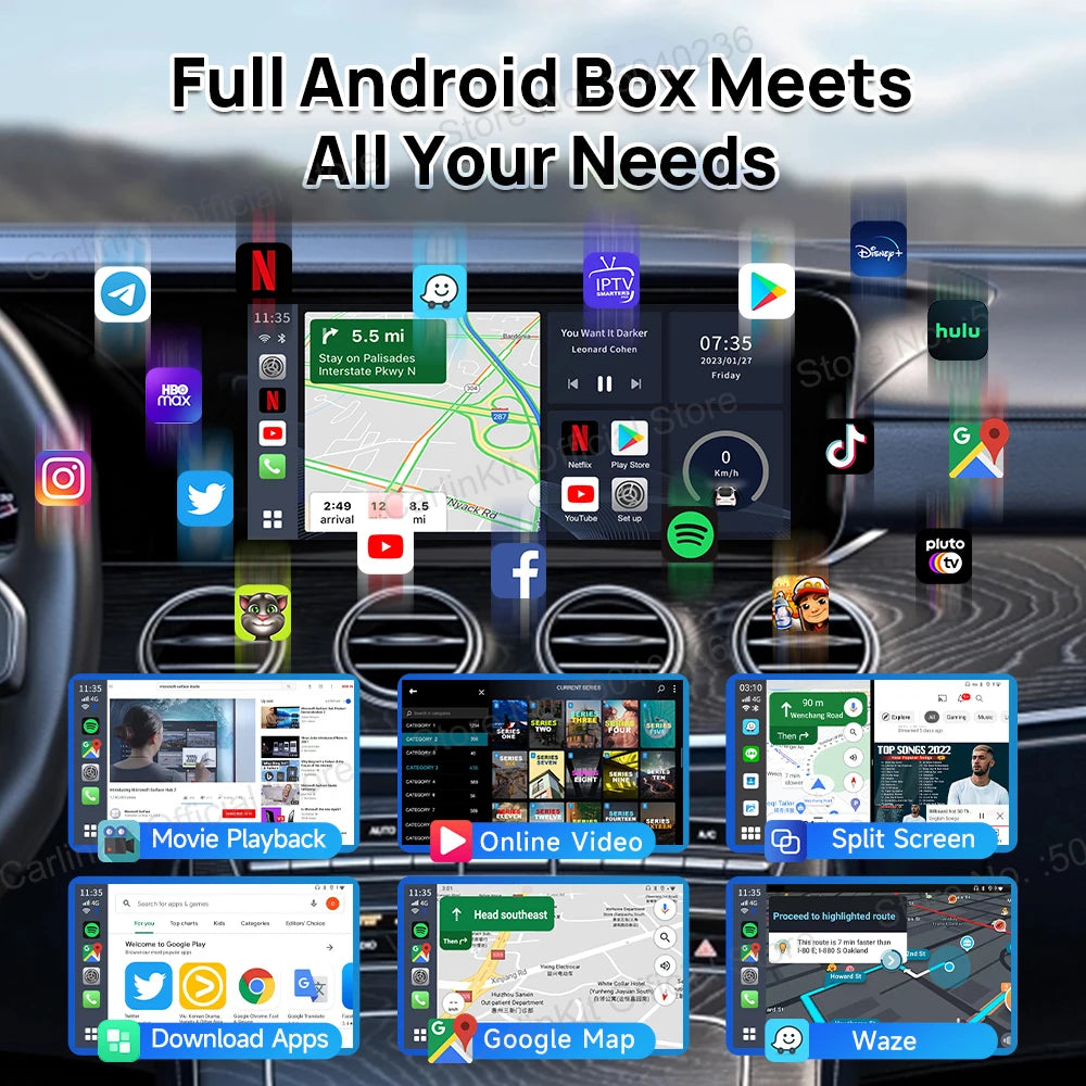 2024 NEW CarPlay AI Box LED Android 13 SM6115 8-Core CPU 5G WiFi BT GPS For Netflix Wireless Android Auto CarPlay Smart TV Box RISE DEFENSE SYSTEMS.AI PRODUCTS
