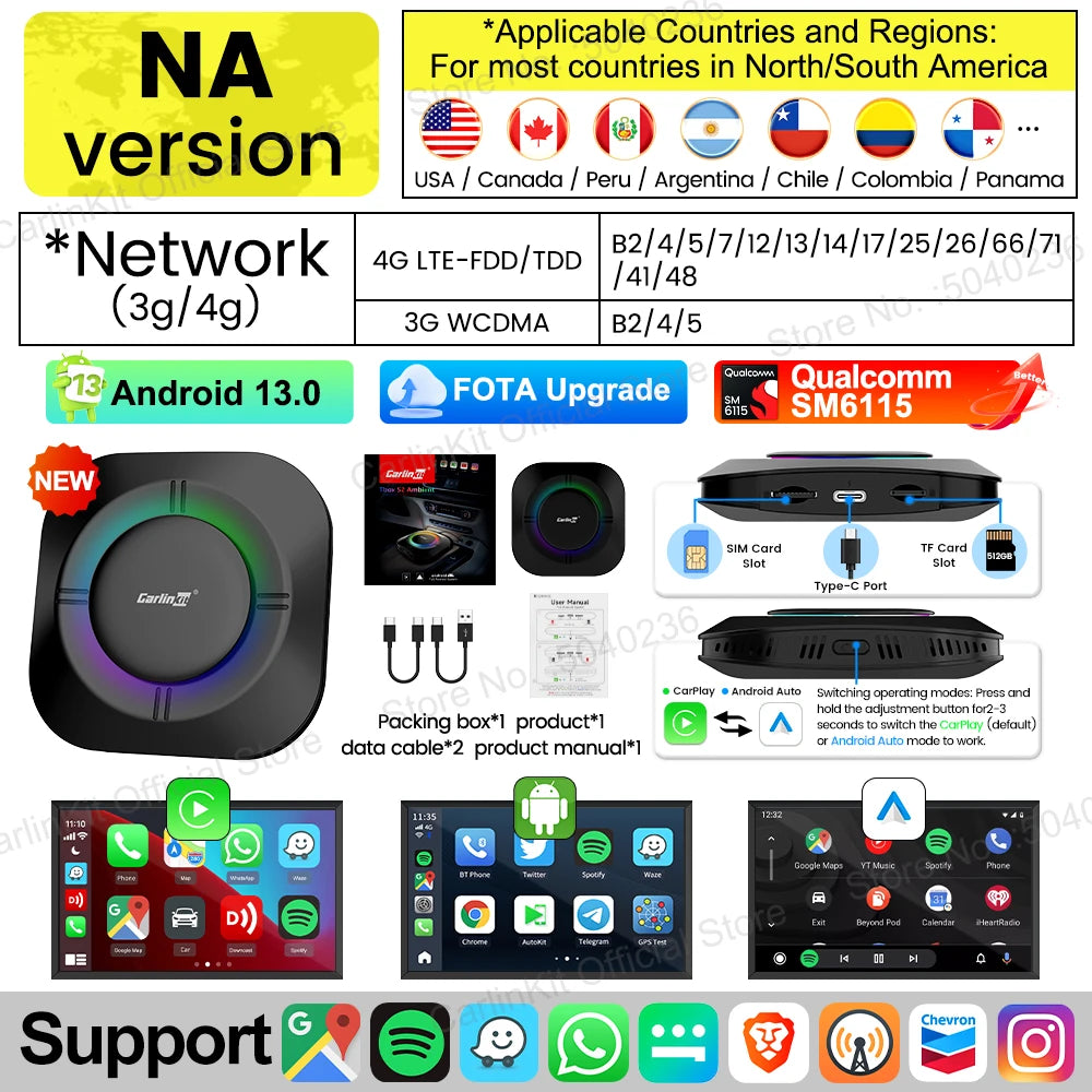 2024 NEW CarPlay AI Box LED Android 13 SM6115 8-Core CPU 5G WiFi BT GPS For Netflix Wireless Android Auto CarPlay Smart TV Box RISE DEFENSE SYSTEMS.AI PRODUCTS