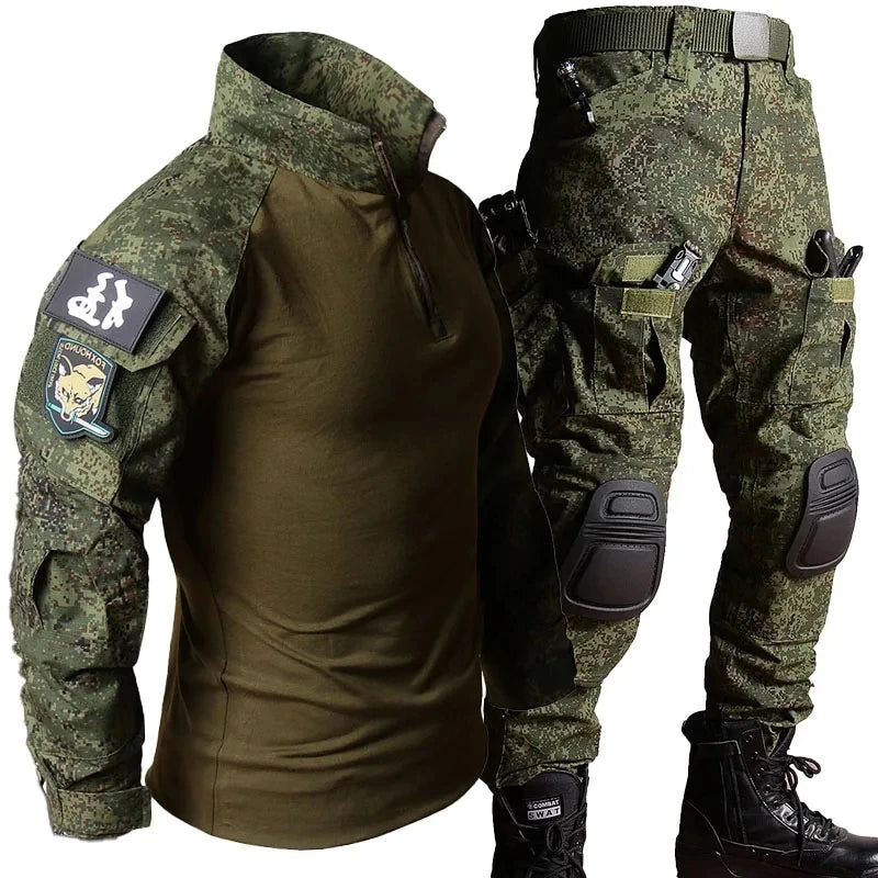 Snake Camo Tactical Sets Men Autumn Breathable Long Sleeve Tshirts+Outdoor Multi-pocket Pants 2 Pcs Suits Training Cargo Set RISE DEFENSE SYSTEMS.AI PRODUCTS