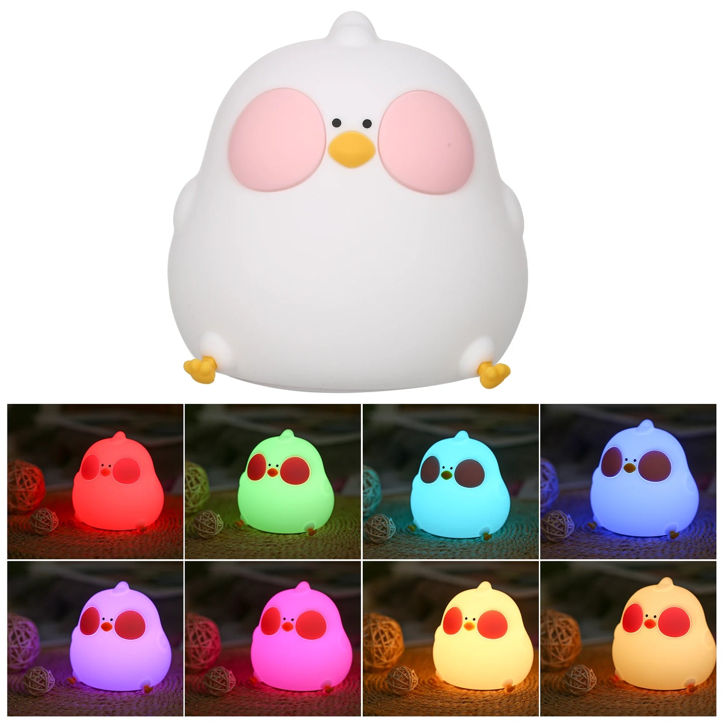 RGB Changing Nightlight Cute Chicken Night Light Silicone Chick Bedside Nursery Lamp Dimmable Rechargeable Tap Control for Baby RISE DEFENSE SYSTEMS.AI PRODUCTS