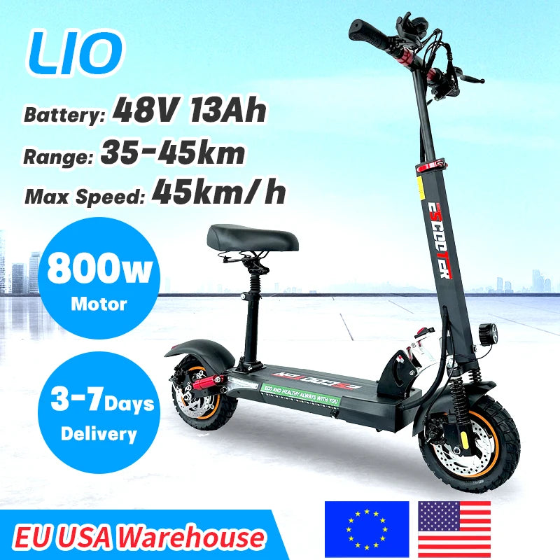 EU USA Warehouse Adult Electric Scooter 48v 13ah 16Ah Escooter Kick Scooter Lightweight Long Range 35-55km Scooters 800w RISE DEFENSE SYSTEMS.AI PRODUCTS