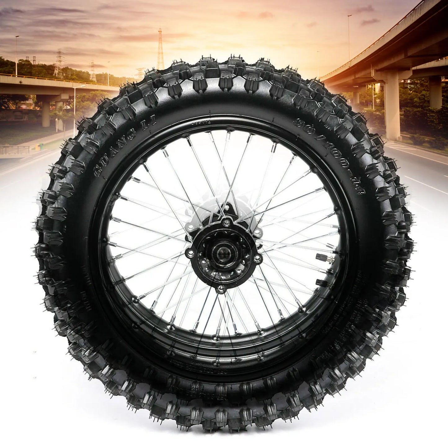 Rear Wheel Rim 14 Inch with 15mm Bearing 90/100-14 Tire Assembly for Dirt Pit Bike 125/140/150/160CC RISE DEFENSE SYSTEMS.AI PRODUCTS