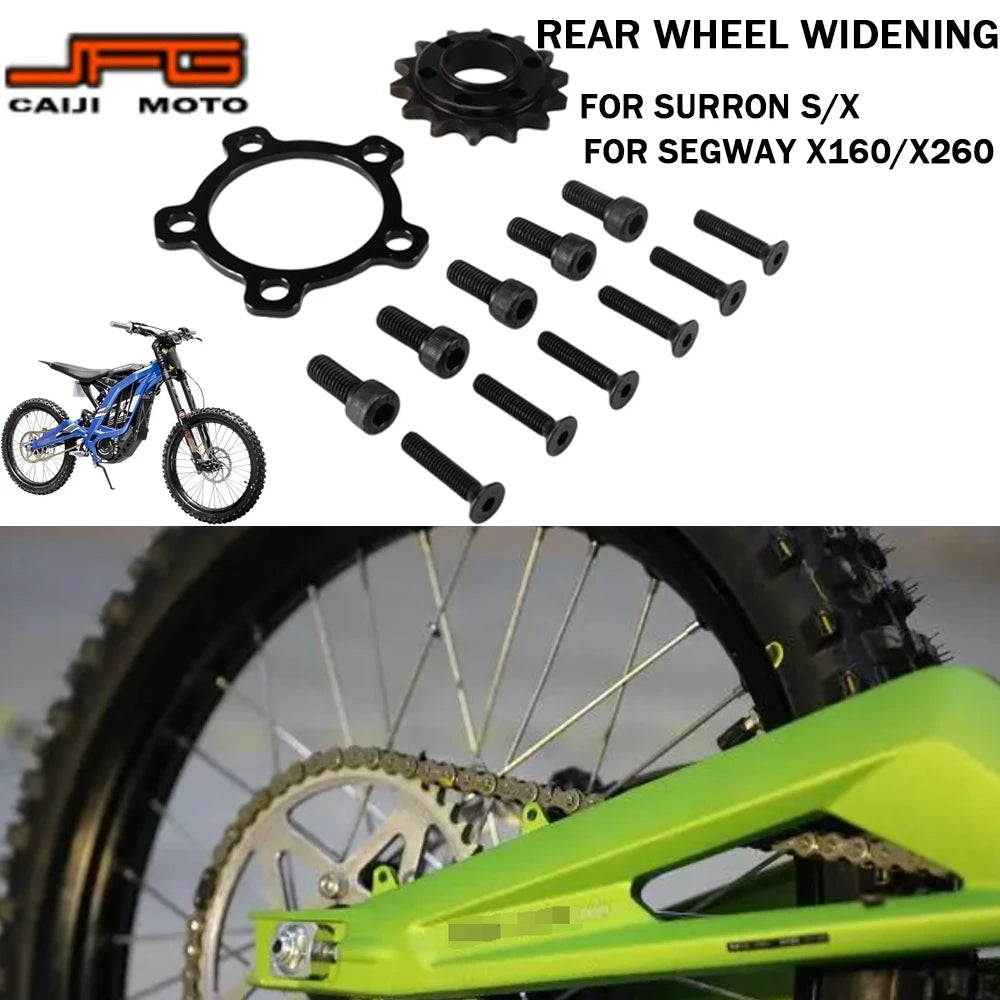 Rear Wheel Widening Widen Parts For SURRON Sur-ron S/X For SEGWAY X160 X260 Chain Sprocket Screws Motorcycle Dirt Pit Bike RISE DEFENSE SYSTEMS.AI PRODUCTS