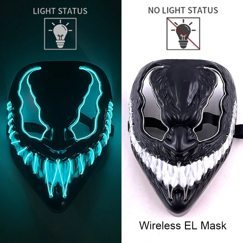 Wireless Neon LED Purge Mask Glow in The Dark Cosplay Horror Mask Halloween Masquerade Party Masks Glowing Funny Dress Up RISE DEFENSE SYSTEMS.AI PRODUCTS