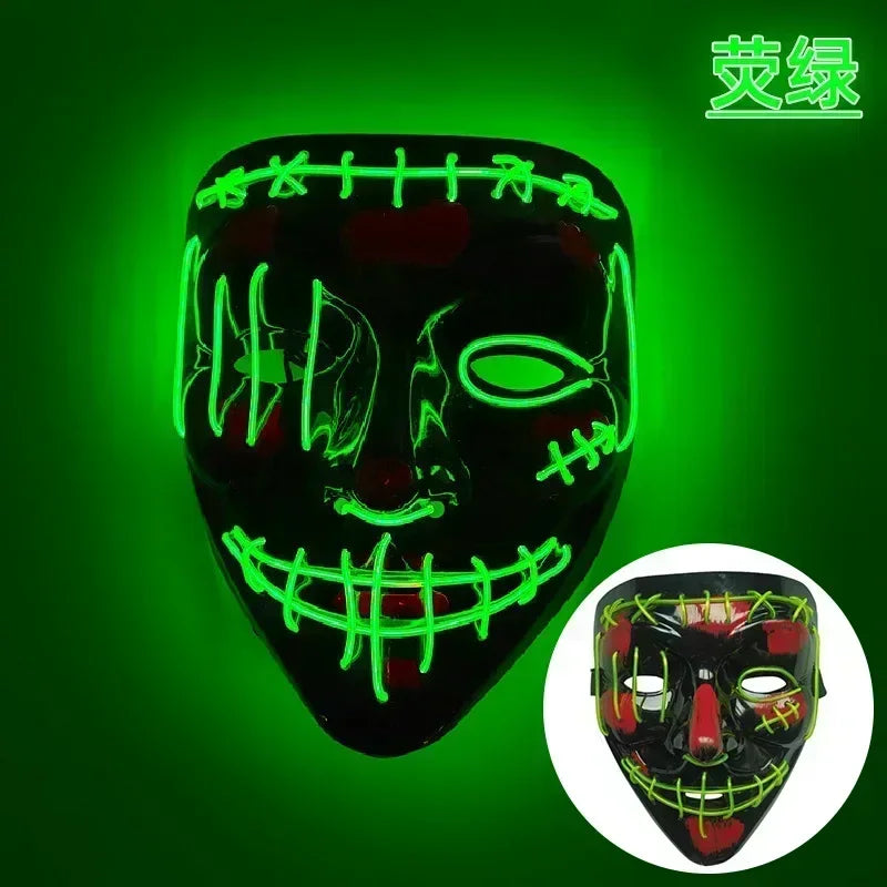 Wireless Halloween Neon LED Purge Mask Masque Masquerade Party Masks Light Grow in the Dark Horror Mask Glowing Masker RISE DEFENSE SYSTEMS.AI PRODUCTS