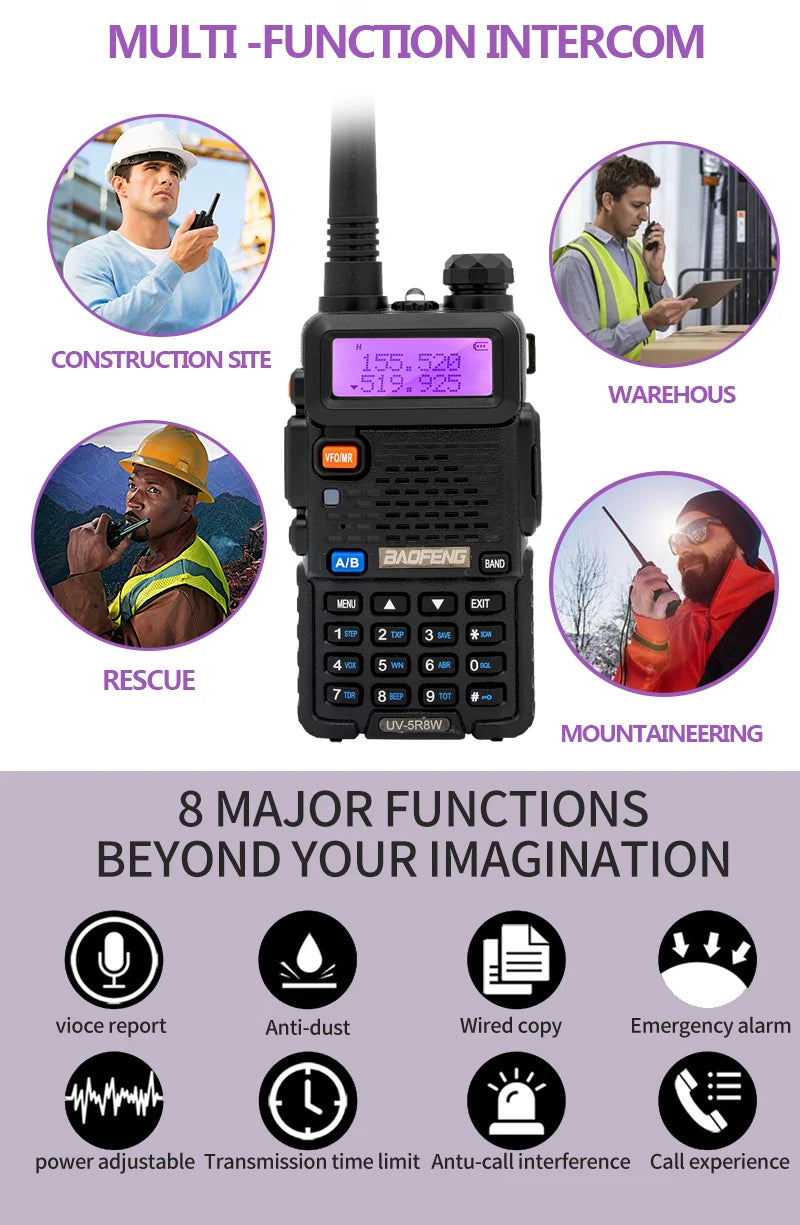 Baofeng Walkie Talkie UV 5R 5W 8W Dual Band Ham Two Way Radio Vhf Uhf FM Radio Handheld Transceiver Hunting 16KM RISE DEFENSE SYSTEMS.AI PRODUCTS