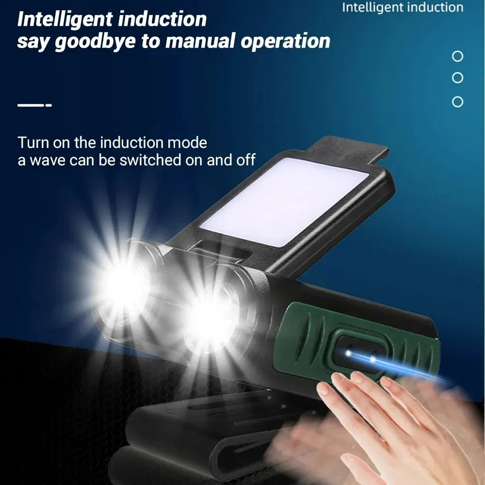 Sensor COB LED Headlamp Cap Clip Light USB Rechargeable Head Flashlight Built-in Battery Headlight Led Head for Fishing Camping RISE DEFENSE SYSTEMS.AI PRODUCTS