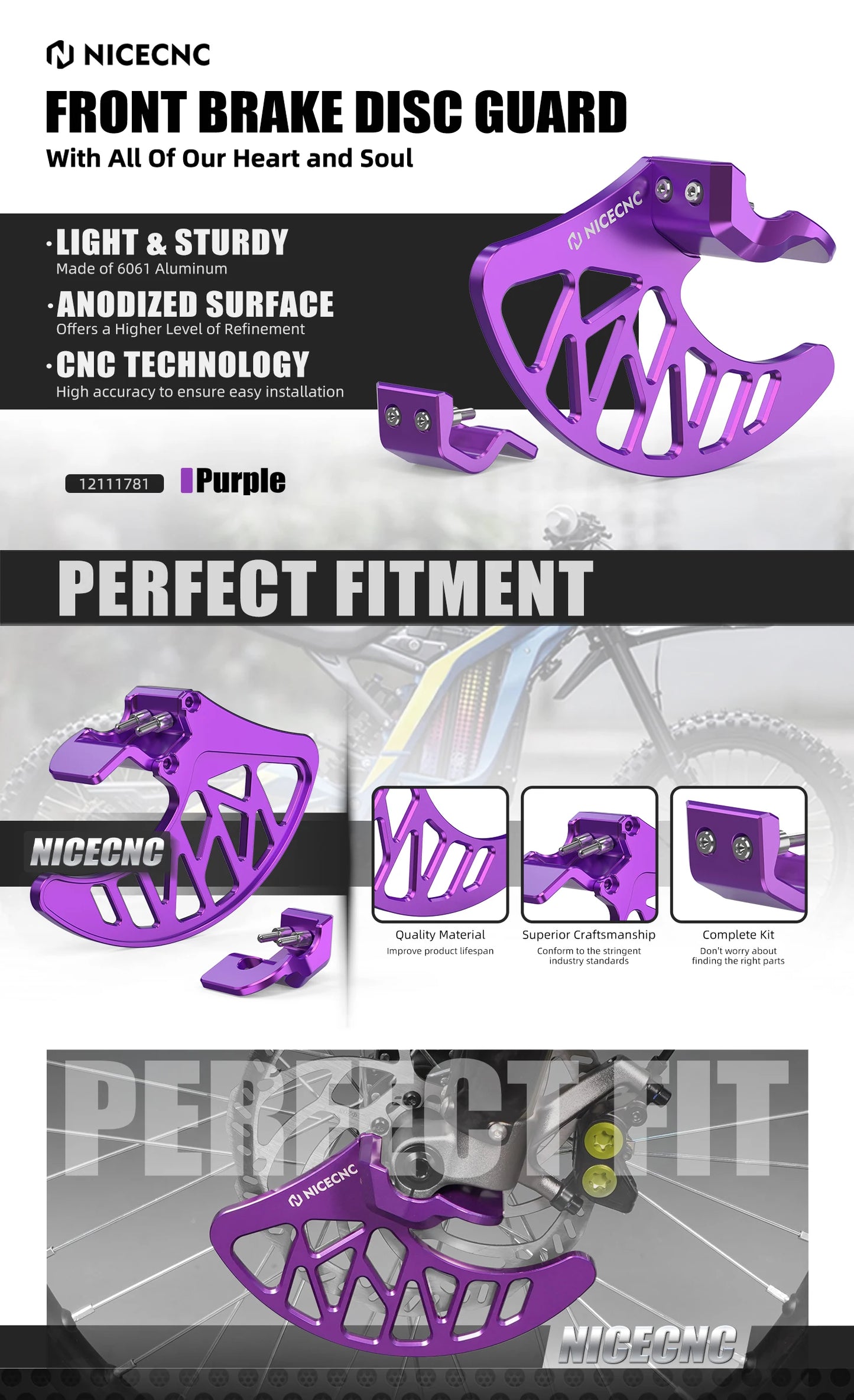 NICECNC Electric Dirt Bike Front Brake Disc Guard Front Fork Lower Leg Cover Kit For Surron Light Bee X S L1E Segway X160 X260 RISE DEFENSE SYSTEMS.AI PRODUCTS