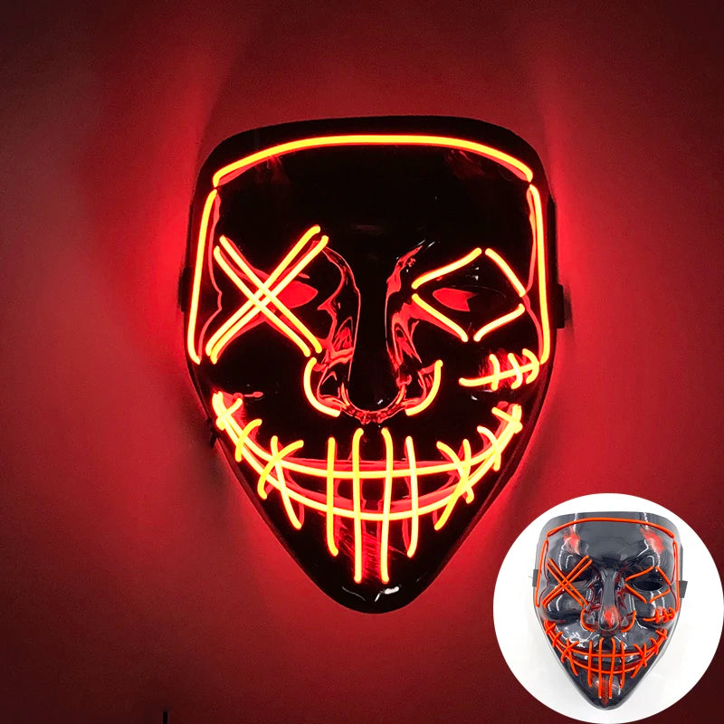 Wireless Scary Glowing Mask LED Luminous Purge Mask Halloween Horror Neon Light Up Cosplay Party Mask Fstival Costume Supplies RISE DEFENSE SYSTEMS.AI PRODUCTS
