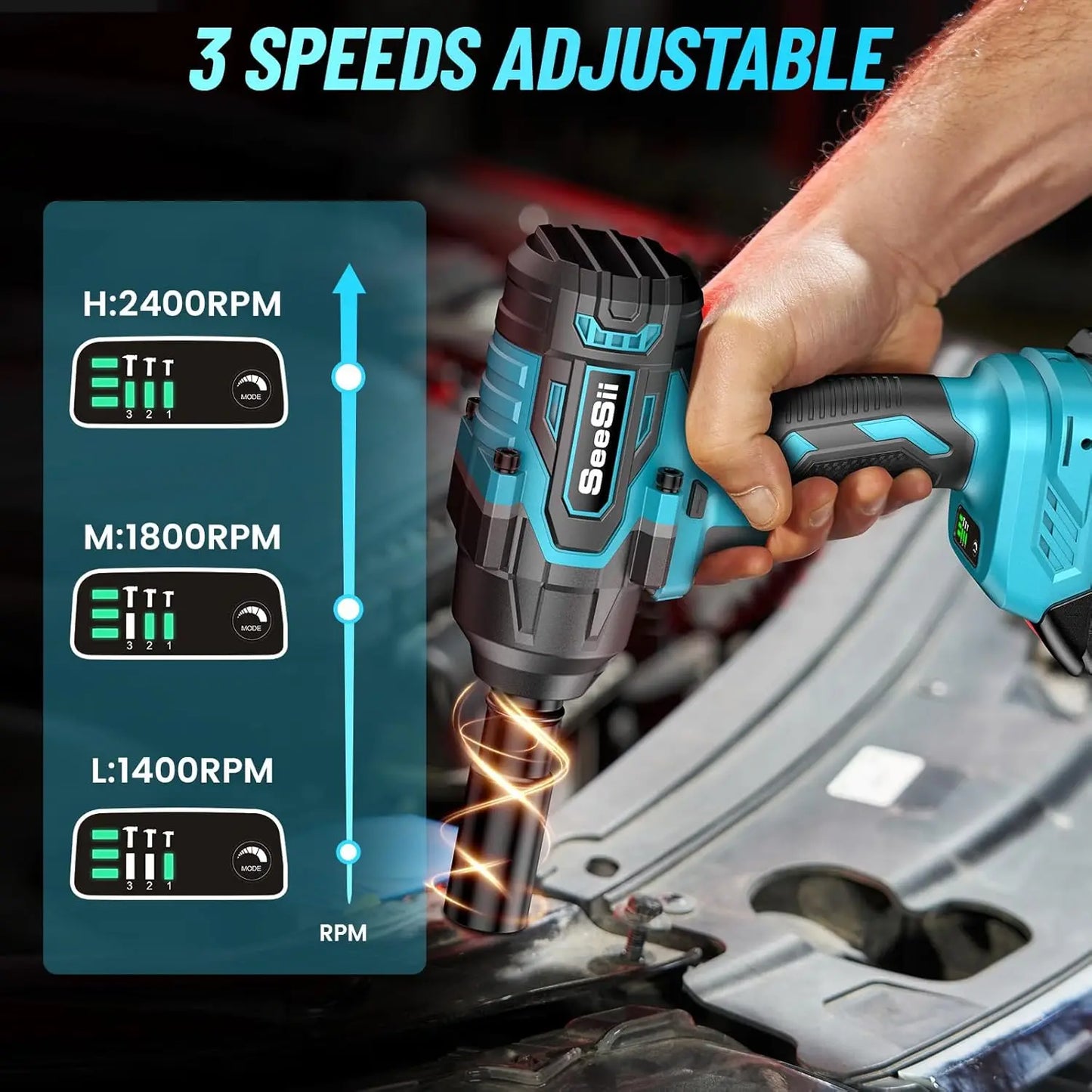 Seesii WH760 1000Nm Cordless Impact Wrench High Torque 1/2" Brushless Impact Gun 2*4.0AH Battery Electric Wrench for Car Truck RISE DEFENSE SYSTEMS.AI PRODUCTS