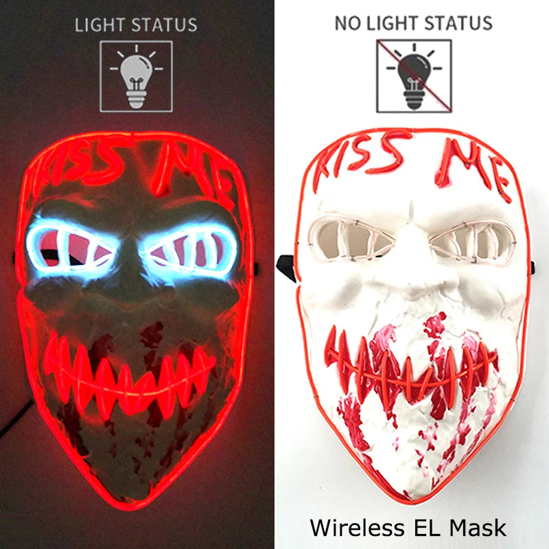 Wireless Neon LED Purge Mask Glow in The Dark Cosplay Horror Mask Halloween Masquerade Party Masks Glowing Funny Dress Up RISE DEFENSE SYSTEMS.AI PRODUCTS