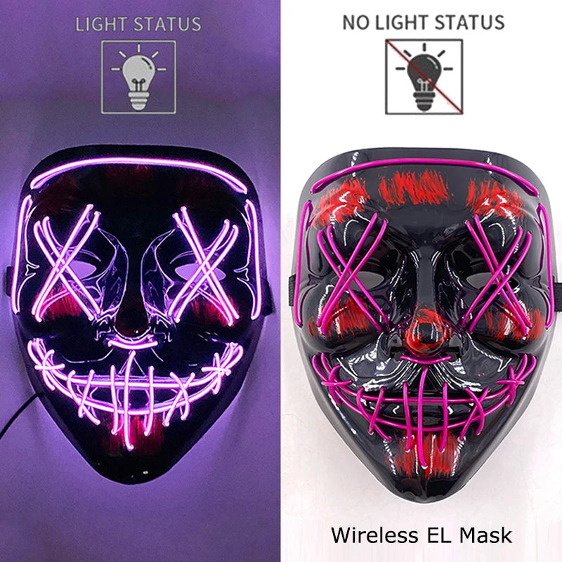 Wireless Neon LED Purge Mask Glow in The Dark Cosplay Horror Mask Halloween Masquerade Party Masks Glowing Funny Dress Up RISE DEFENSE SYSTEMS.AI PRODUCTS