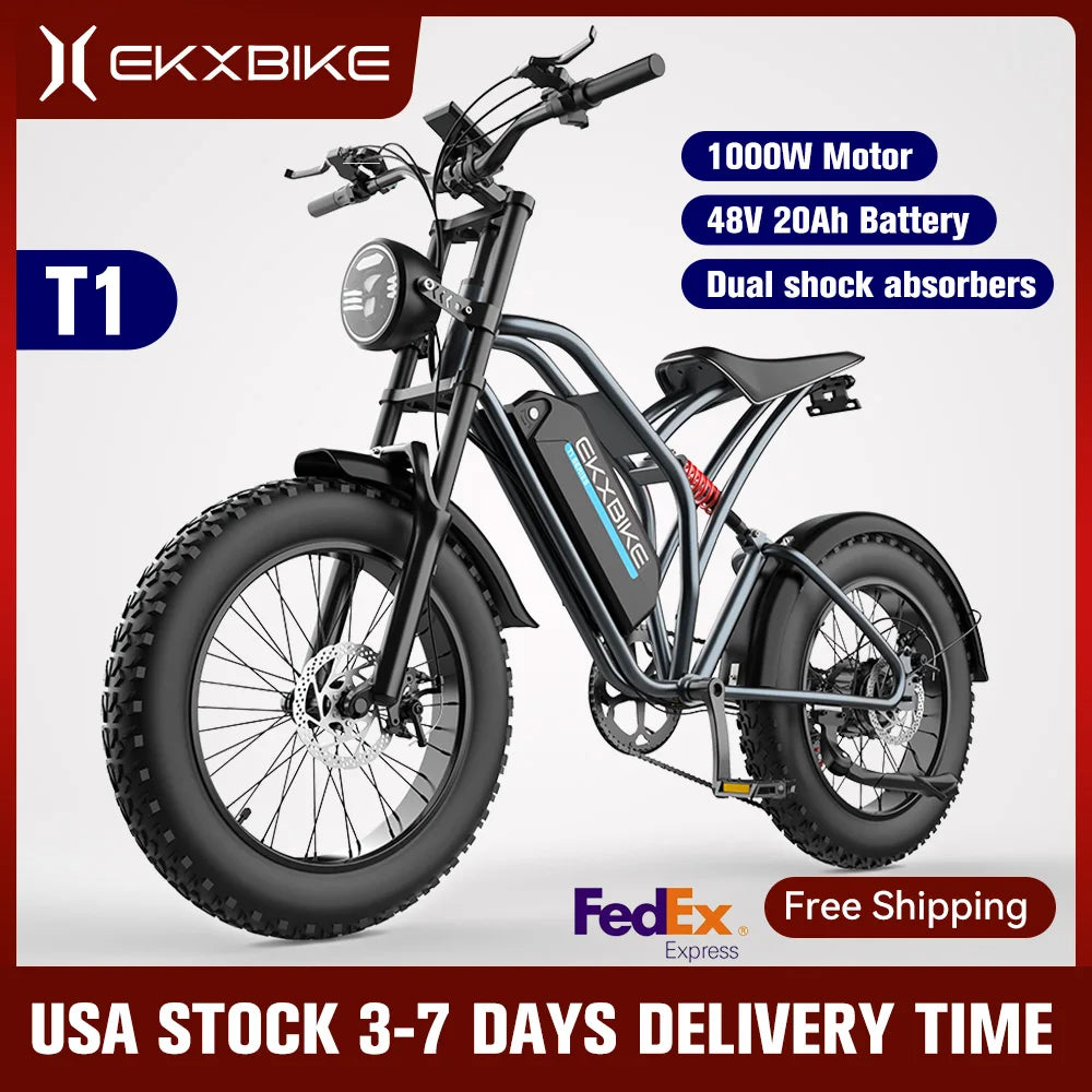 EKX T1 Electric Bicycle 20*4.0 Fat Tire 1000W Motor 48V20AH Lithium Battery Road Electric Bike Adults Waterproof Mountain EBike RISE DEFENSE SYSTEMS.AI PRODUCTS