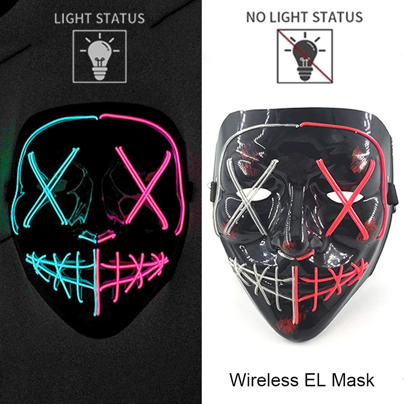 Wireless Neon LED Purge Mask Glow in The Dark Cosplay Horror Mask Halloween Masquerade Party Masks Glowing Funny Dress Up RISE DEFENSE SYSTEMS.AI PRODUCTS