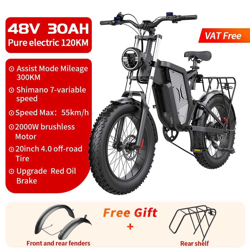 EKX X20 Electric Bike Mountain Moped Ebike 20 Inch Fat Tire 2000W 48V 35AH Men's Road EBike Electric Bicycle For Adults E Bikes RISE DEFENSE SYSTEMS.AI PRODUCTS