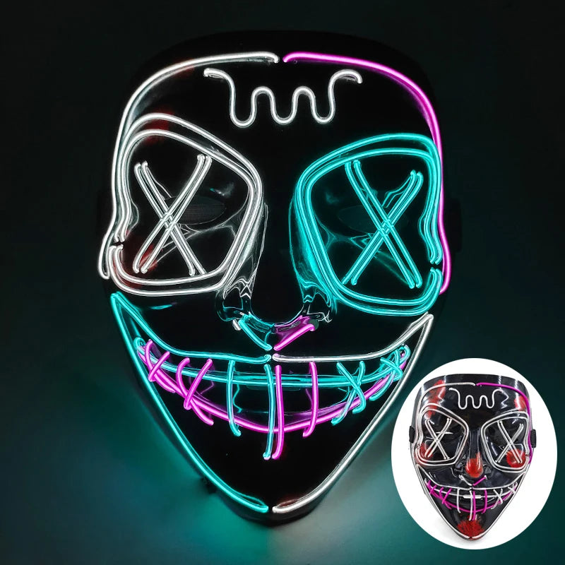 Wireless Scary Glowing Mask LED Luminous Purge Mask Halloween Horror Neon Light Up Cosplay Party Mask Fstival Costume Supplies RISE DEFENSE SYSTEMS.AI PRODUCTS