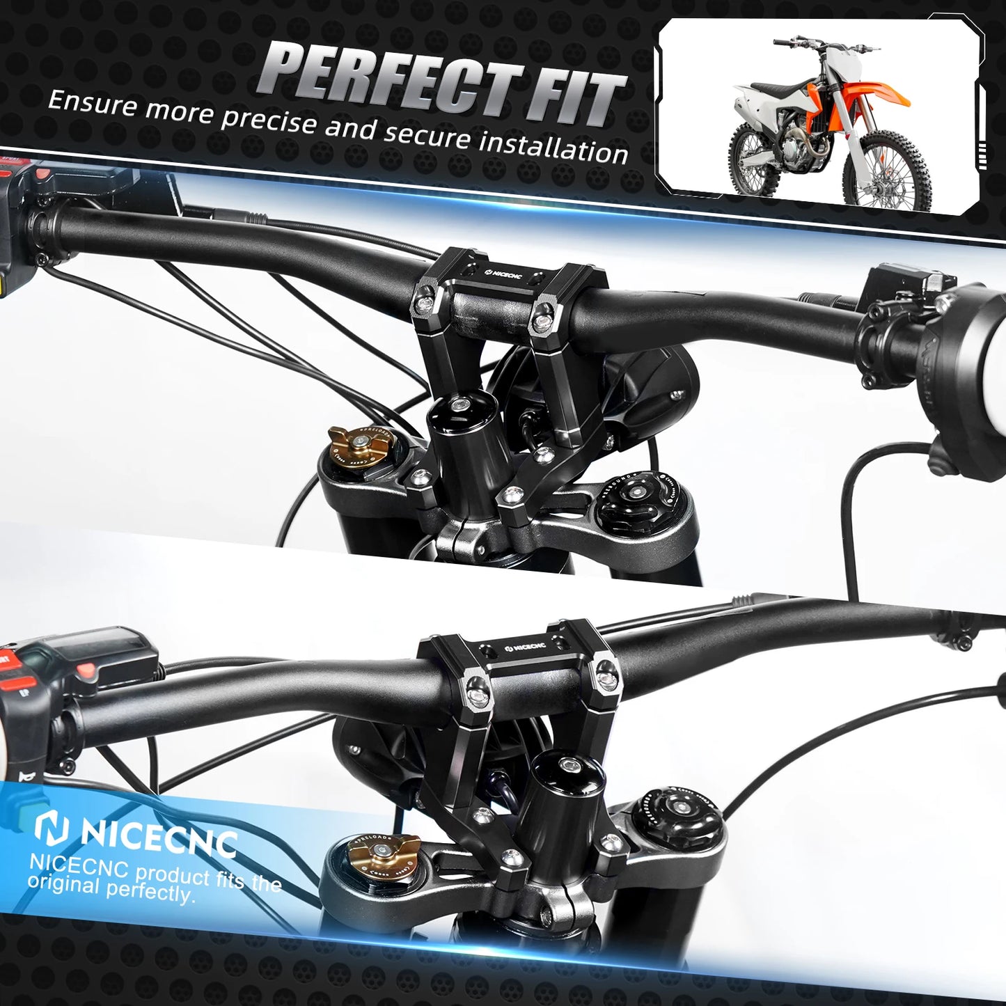 NICECNC For Surron Light Bee X S L1E Electric Dirt Bike Front Handlebar Bar Riser Mount Bracket Front Rear Brake Reservoir Cover RISE DEFENSE SYSTEMS.AI PRODUCTS