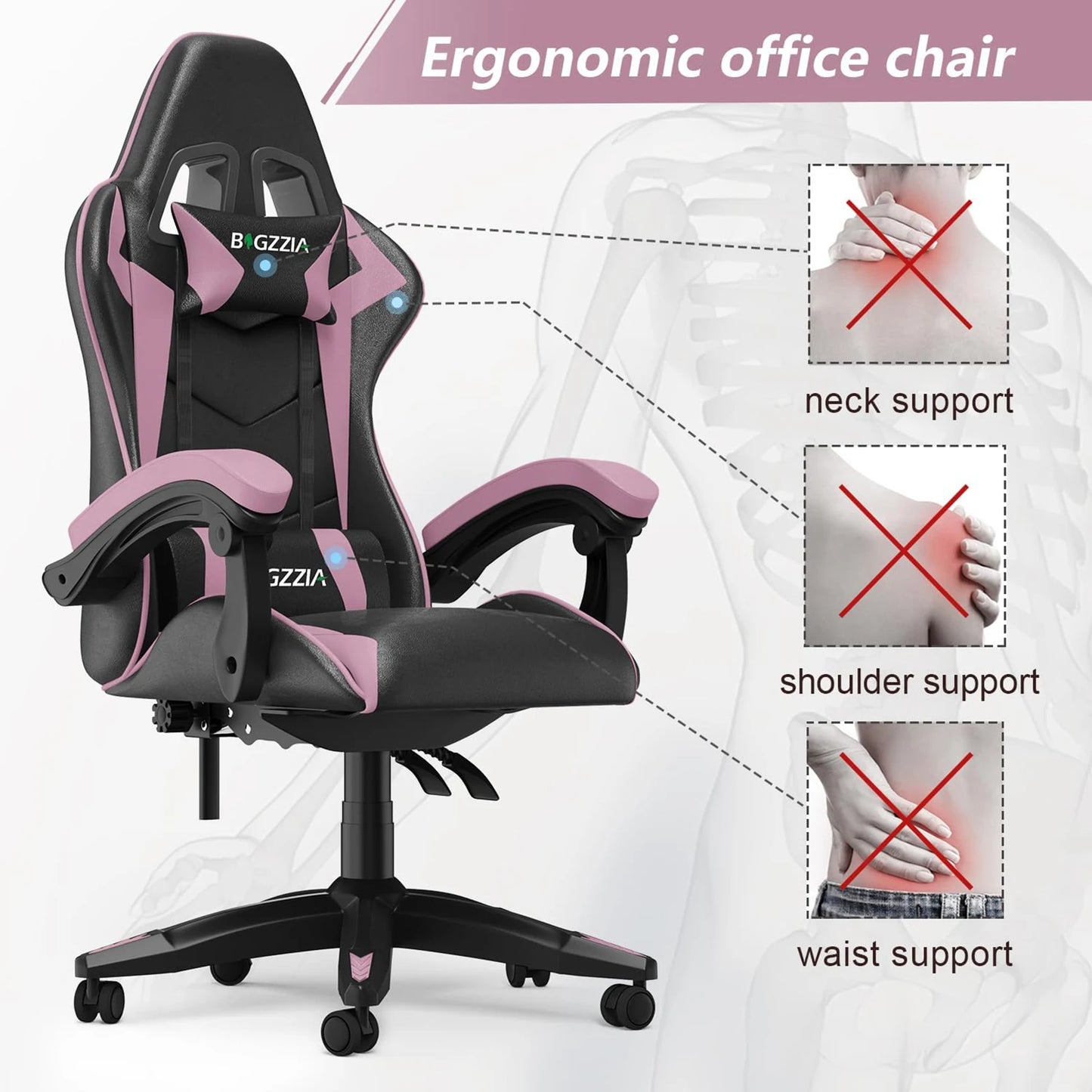 Gaming Chair Office Chair Ergonomic PU Leather Computer Desk Chair with Headrest and Lumbar Support Game Chairs Racing Chair RISE DEFENSE SYSTEMS.AI PRODUCTS