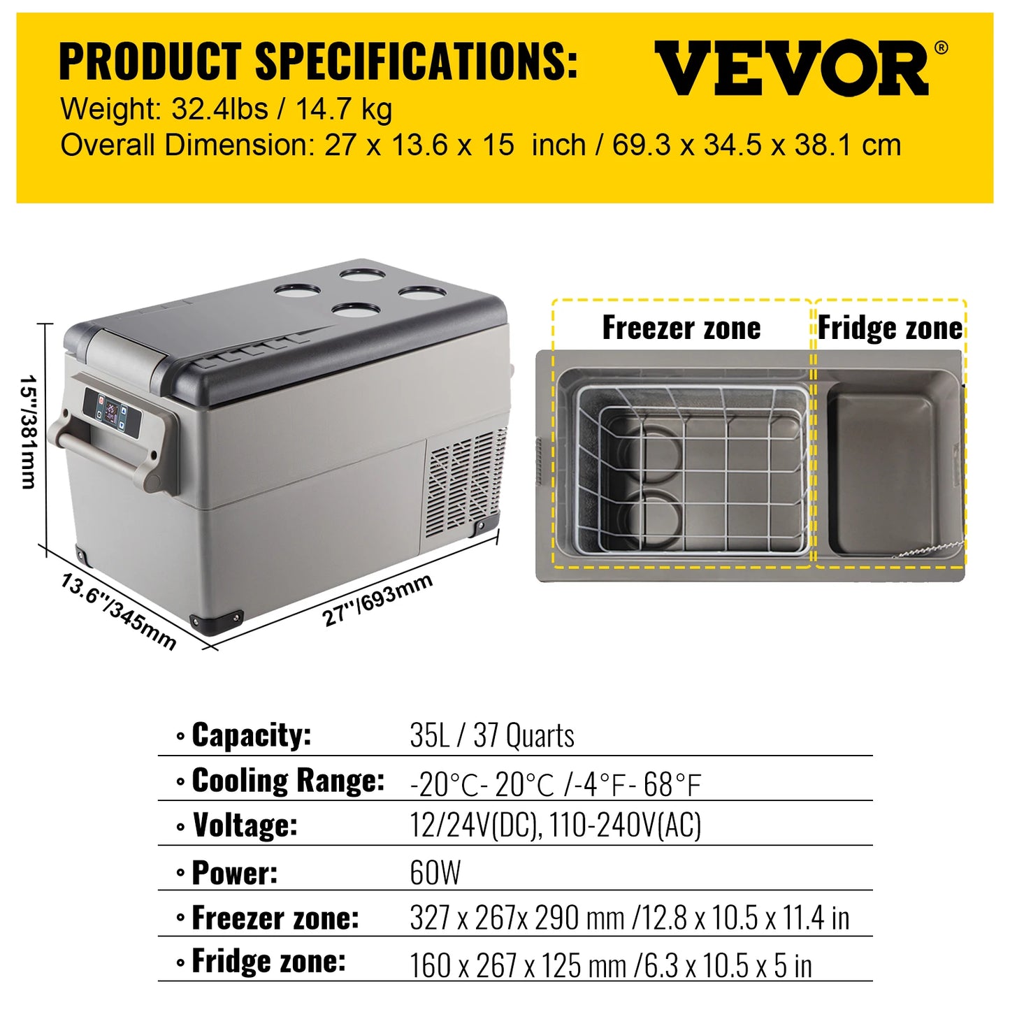 VEVOR 20L 22L 35L 45L 55L Car Refrigerator Mini Fridge Freezer Portable Compressor Cooler 12/24V DC 110-240V Ice Box for Camping RISE DEFENSE SYSTEMS.AI PRODUCTS