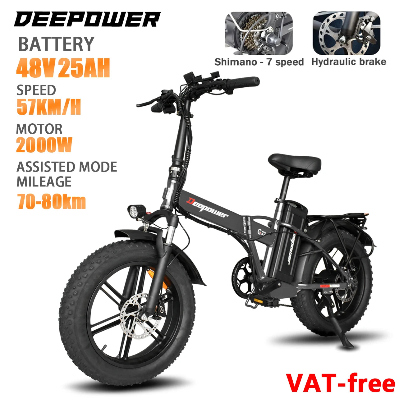 DEEPOWER G22 Adult Electric Bicycle 2000W 48V35AH Mountain Motorcycle 20 Inch Thick Tire Off-road Folding Electric Bicycle RISE DEFENSE SYSTEMS.AI PRODUCTS