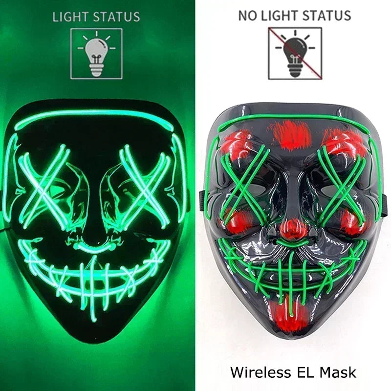 Wireless Halloween Neon LED Purge Mask Masque Masquerade Party Masks Light Grow in the Dark Horror Mask Glowing Masker RISE DEFENSE SYSTEMS.AI PRODUCTS