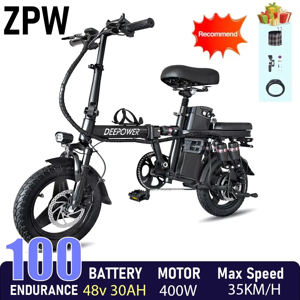 ZPW RS6 Electric bike 400W 48V 30AH Folding 14inch ebike Mini Adult electric bicycle Multi-Shock Absorption City Commuting ebike RISE DEFENSE SYSTEMS.AI PRODUCTS