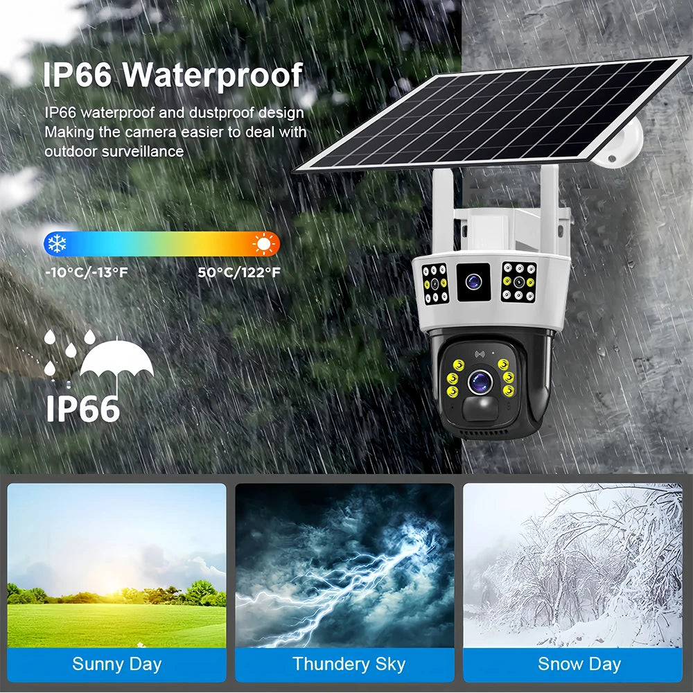 V380Pro Outdoor Solar Camera CCTV 4G SIM Card Surveillance with Night Vision PIR Human Detection Wifi 12MP 6K for Home Security RISE DEFENSE SYSTEMS.AI PRODUCTS