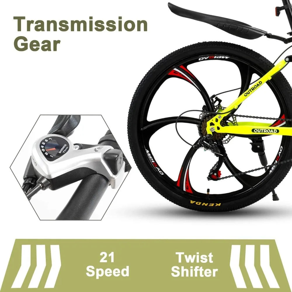 Folding Mountain Bike, 21-Speed High Carbon Steel, Adult, 26-inch Durable Tires RISE DEFENSE SYSTEMS.AI PRODUCTS
