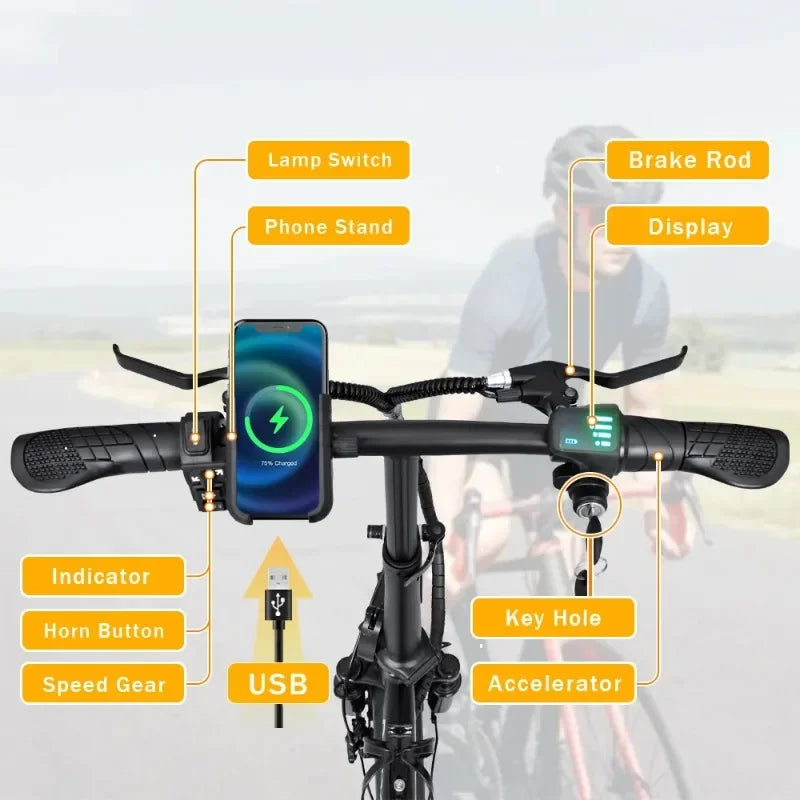 Electric Bike For Adults 600W Peak Motor, 20 Mph Folding Ebike, 14" Adults Electric Bicycles,3 Levels Assist,Multi-Shock Ebike, RISE DEFENSE SYSTEMS.AI PRODUCTS
