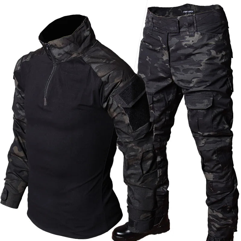 Snake Camo Tactical Sets Men Autumn Breathable Long Sleeve Tshirts+Outdoor Multi-pocket Pants 2 Pcs Suits Training Cargo Set RISE DEFENSE SYSTEMS.AI PRODUCTS