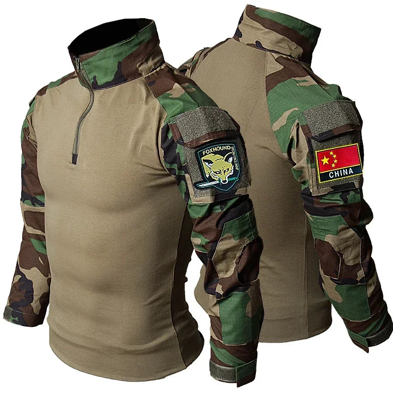 RU Camo Tactical Sets Men Outdoor Breathable Long Sleeve T Shirts+Multi-pocket Straight Cargo Pant 2Pcs Suit Training Combat Set RISE DEFENSE SYSTEMS.AI PRODUCTS