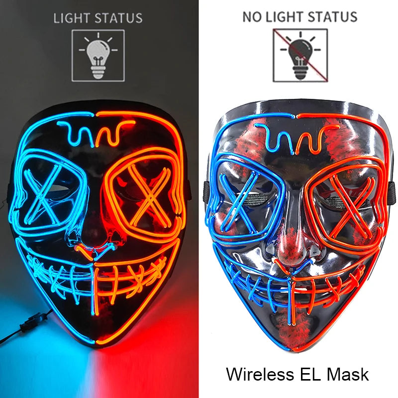 Wireless Neon LED Purge Mask Glow in The Dark Cosplay Horror Mask Halloween Masquerade Party Masks Glowing Funny Dress Up RISE DEFENSE SYSTEMS.AI PRODUCTS